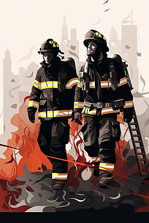 消防救援救灾防护设备矢量插画