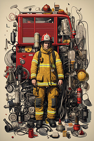消防救援防护设备消防安全矢量插画