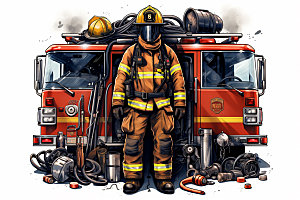 消防救援人物场景消防安全矢量插画