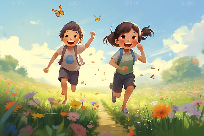 儿童郊游夏令营活动插画