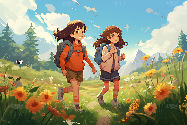 儿童郊游游玩夏令营插画