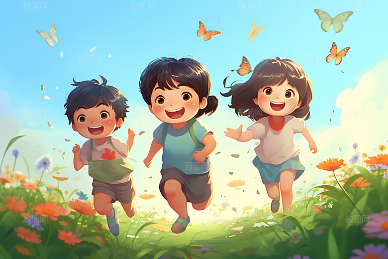 儿童郊游卡通游玩插画