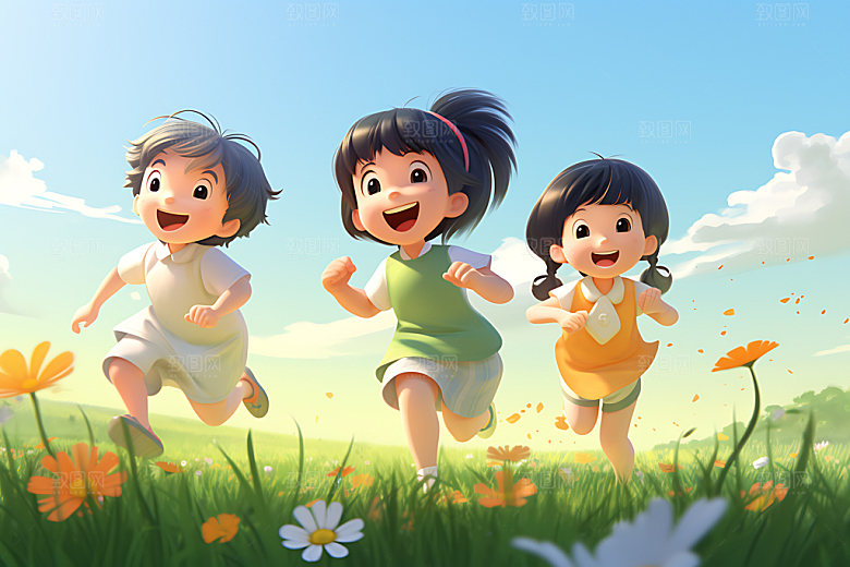 儿童郊游探险游玩插画