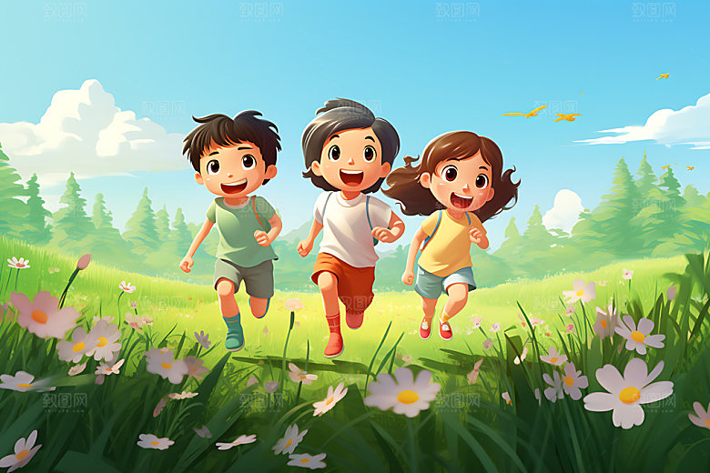 儿童郊游户外探险插画