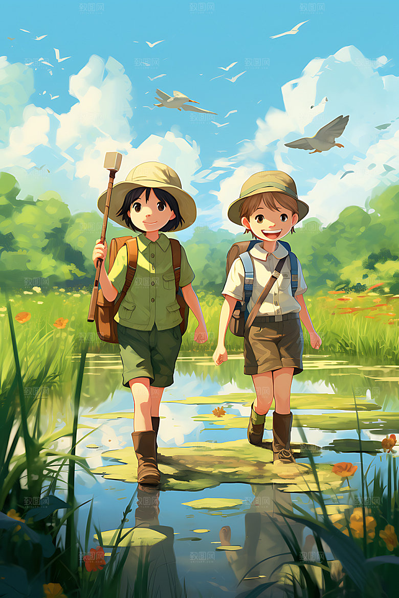儿童郊游夏令营野外插画