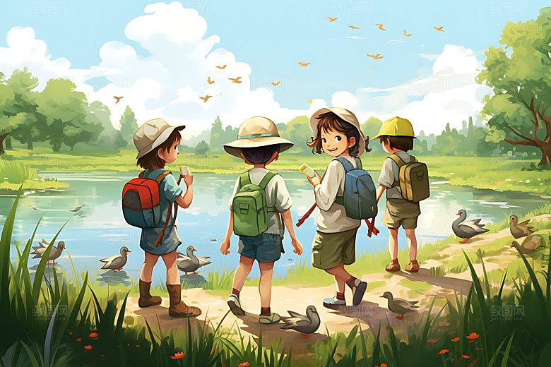 儿童郊游夏令营户外插画