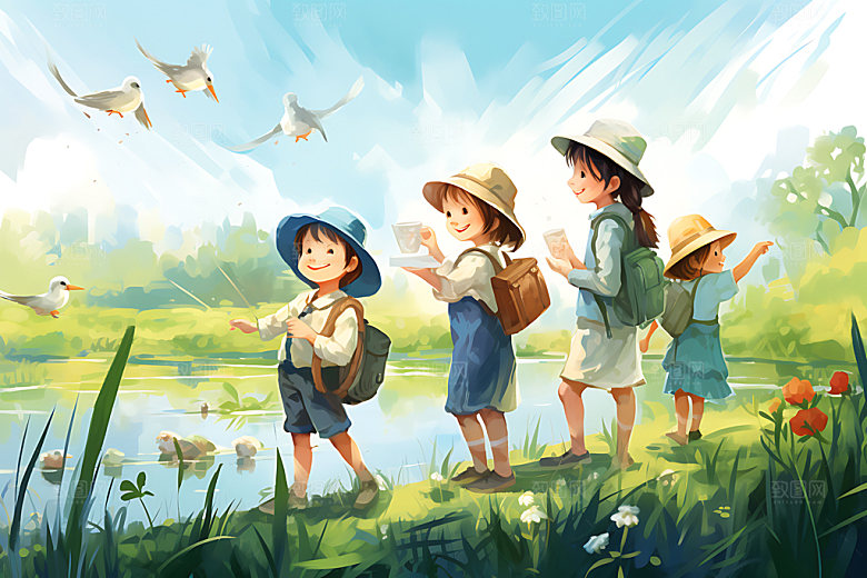 儿童郊游户外夏令营插画