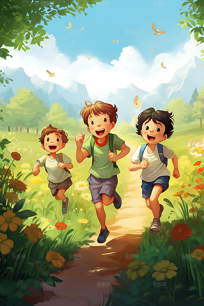 儿童郊游夏令营卡通插画