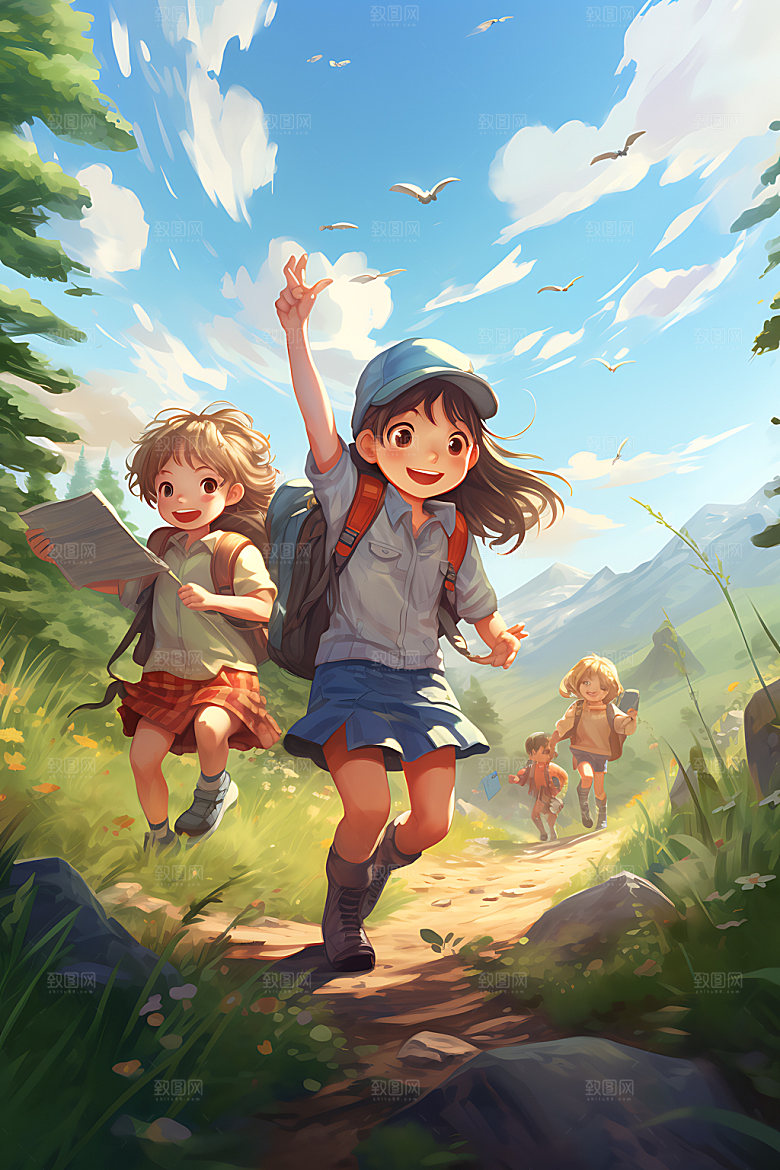 儿童郊游活动户外插画