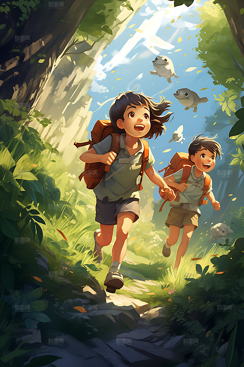 儿童郊游夏令营游玩插画