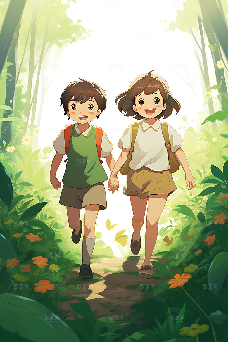 儿童郊游露营探险插画