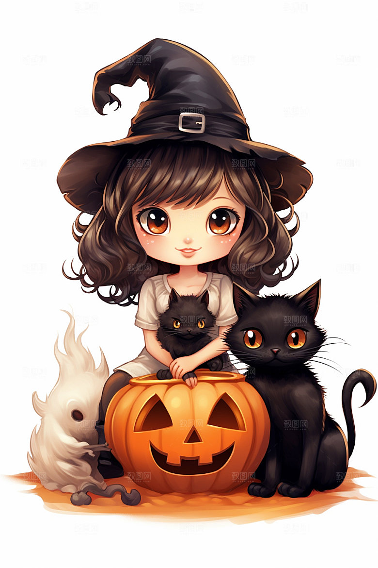 万圣节小魔女少女女巫插画