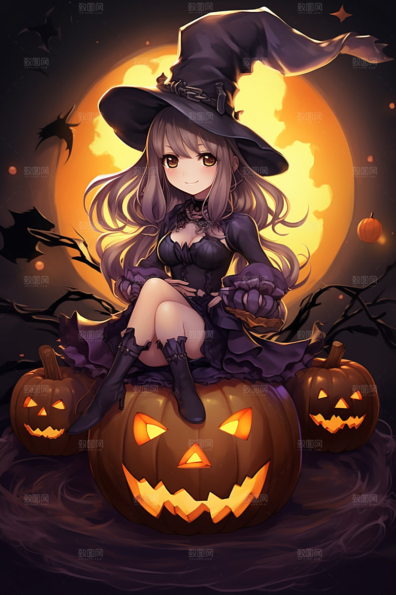 万圣节形象小魔女女巫插画