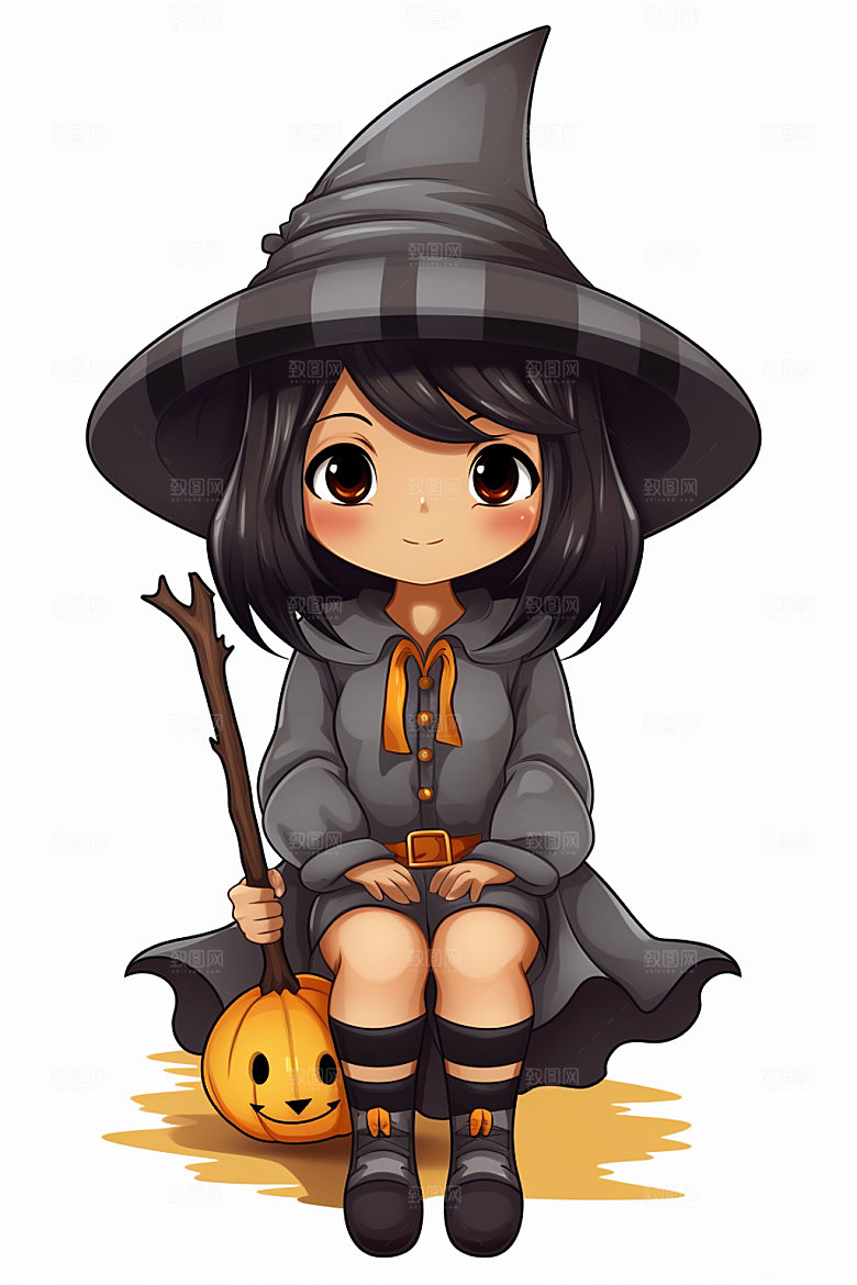 万圣节卡通人物女巫插画