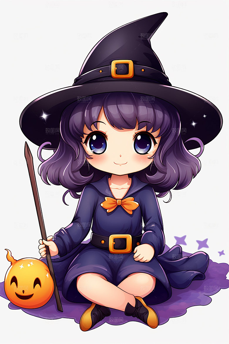 万圣节形象小魔女女巫插画
