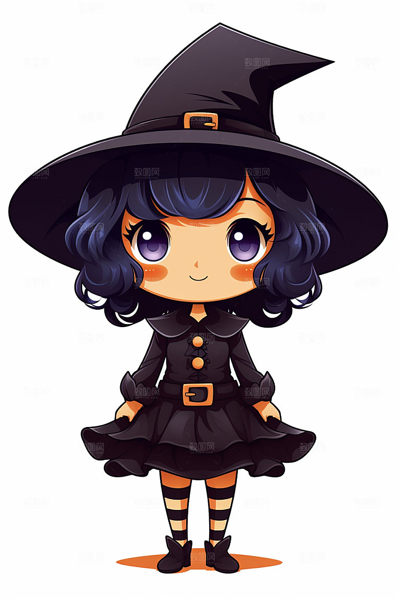 万圣节人物小魔女女巫插画