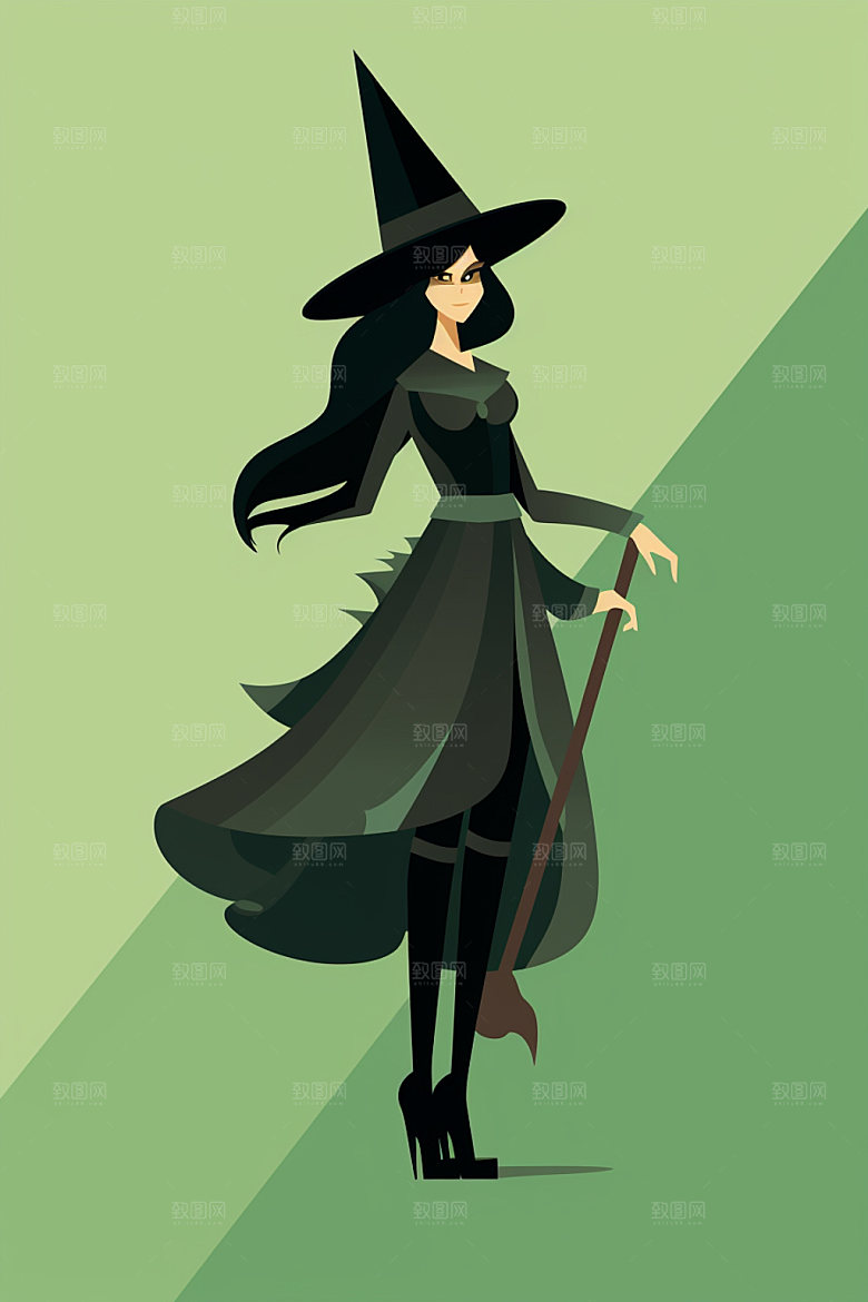 万圣节少女形象女巫插画