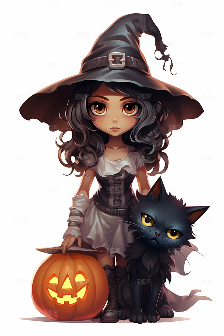 万圣节手绘形象女巫插画