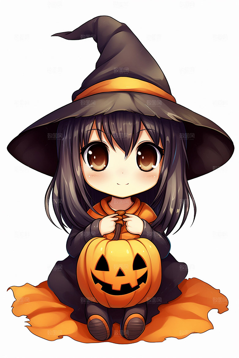 万圣节小魔女卡通女巫插画