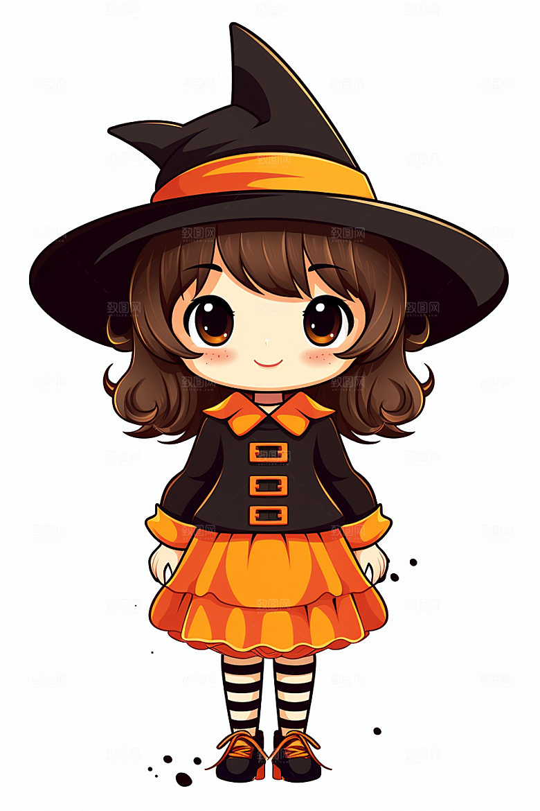 万圣节小魔女女孩女巫插画