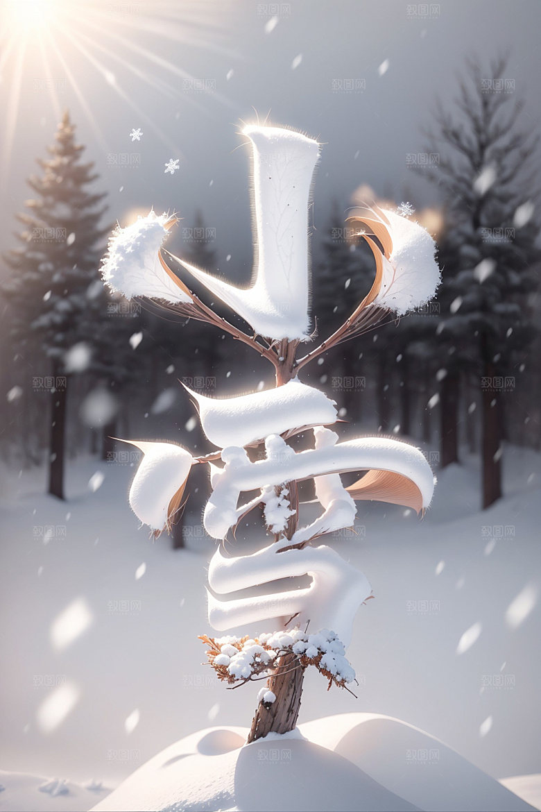 小雪将至毛笔二十四节气矢量