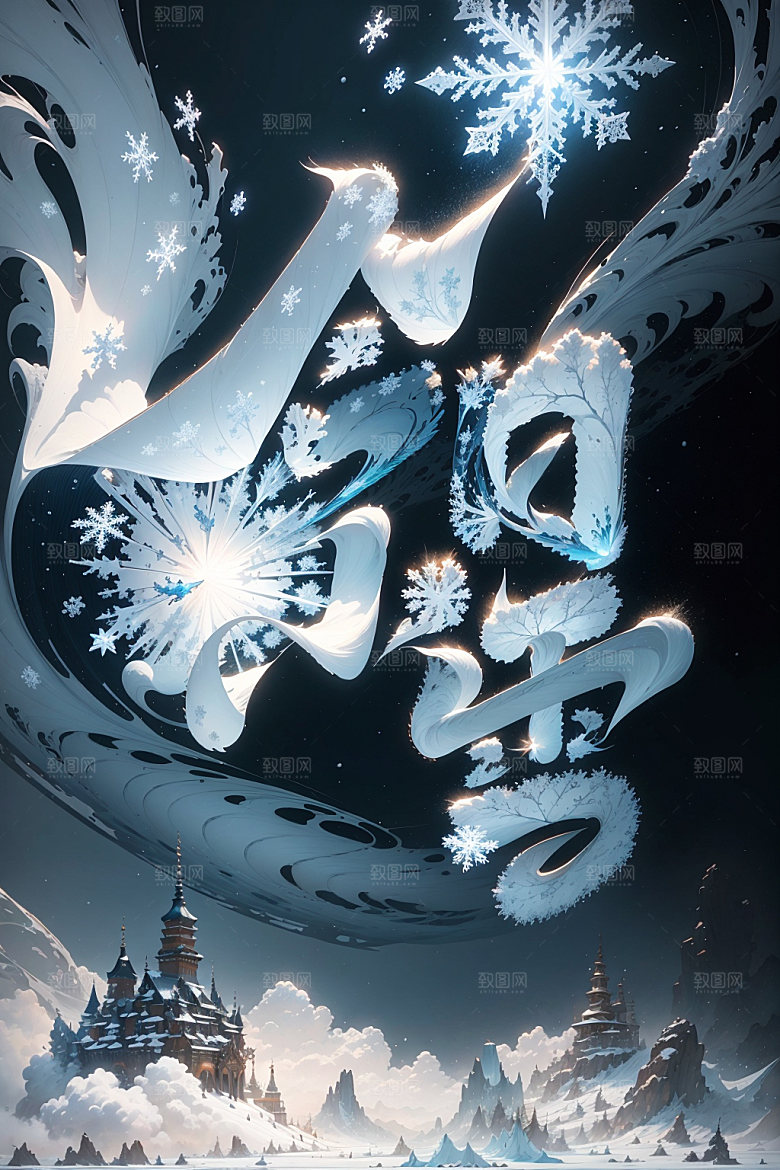 小雪将至艺术字二十四节气矢量