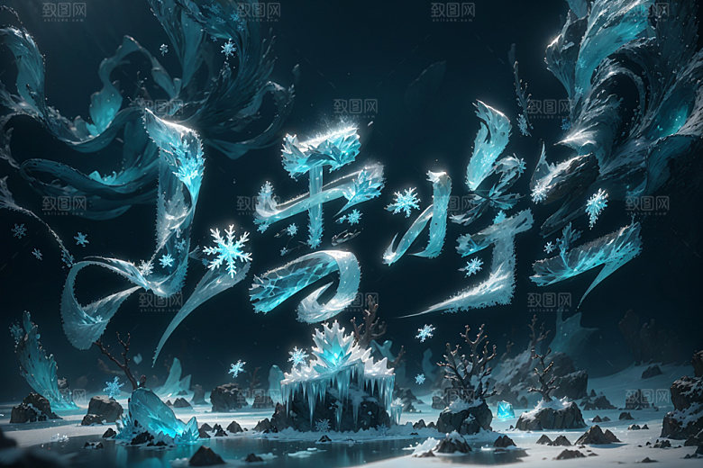 小雪将至二十四节气毛笔矢量