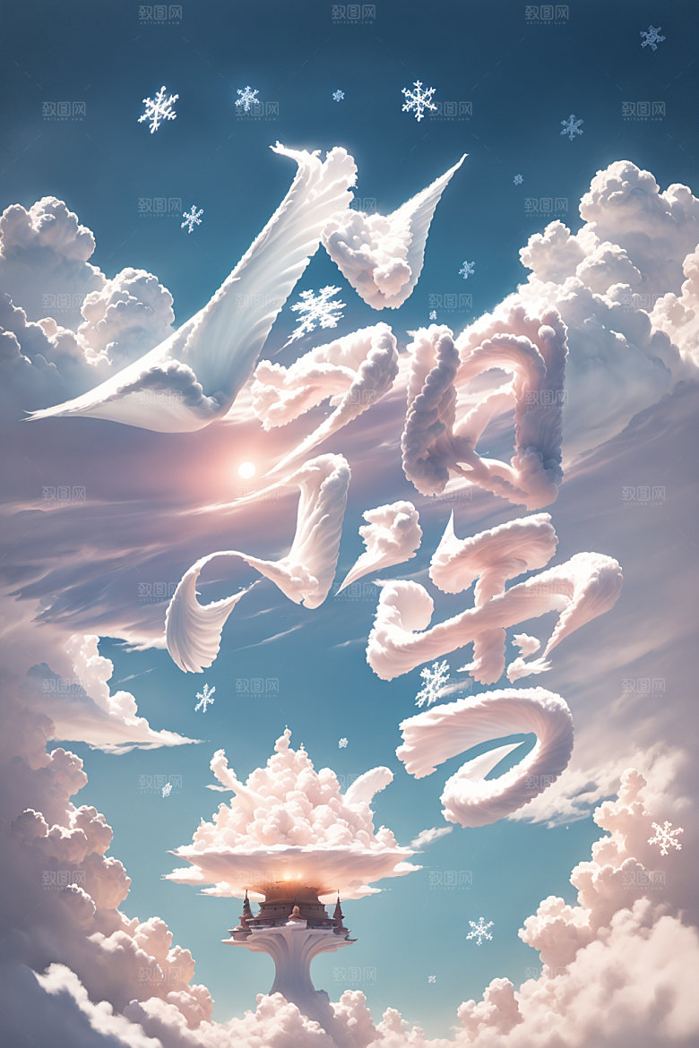 小雪将至二十四节气毛笔矢量