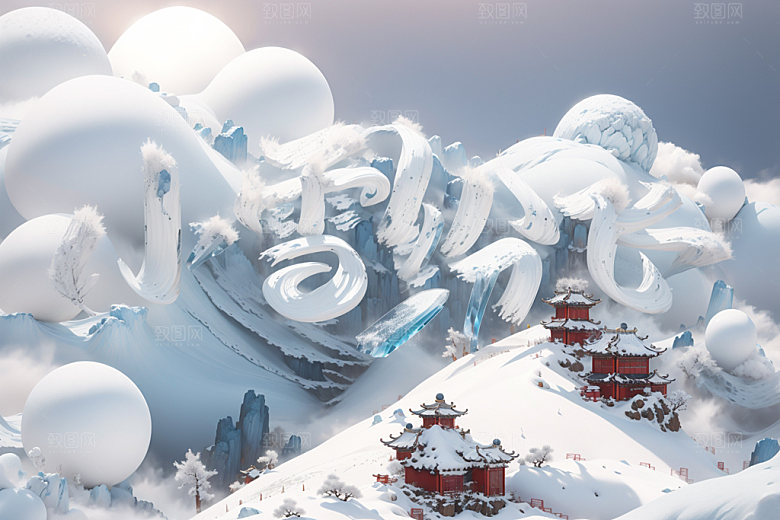 小雪节气国潮小雪初晴矢量