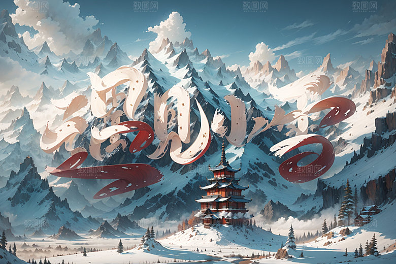 小雪节气冬天小雪初晴矢量