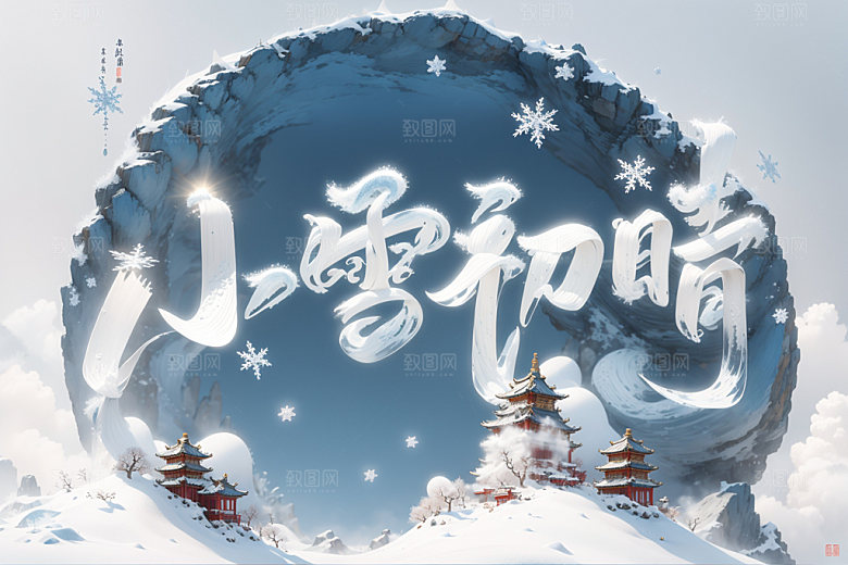 小雪节气小雪纷飞唯美矢量