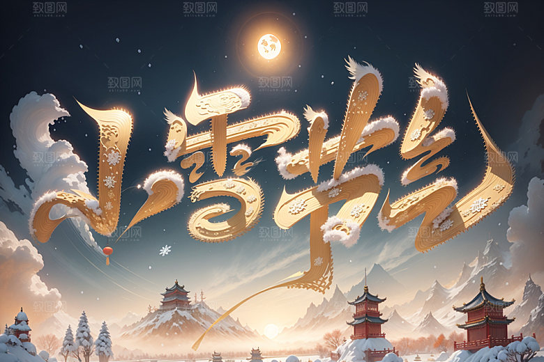 小雪节气中国风艺术字矢量