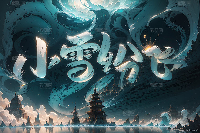小雪节气国潮艺术字矢量
