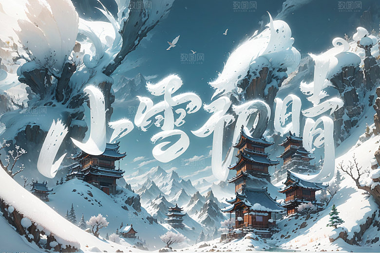 小雪节气国潮小雪纷飞矢量