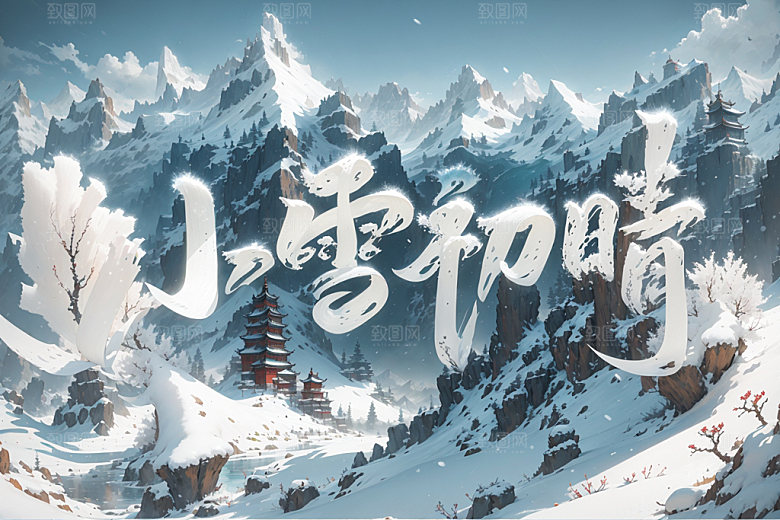 小雪节气中国风艺术字矢量