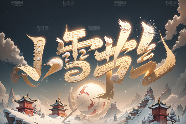 小雪节气小雪初晴中国风矢量