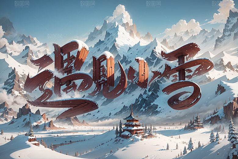 小雪节气小雪纷飞艺术字矢量
