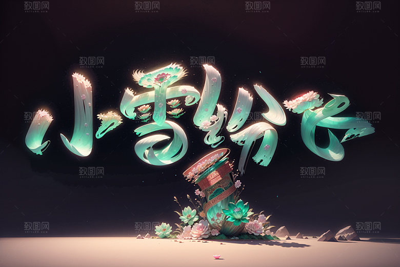 小雪节气国潮艺术字矢量