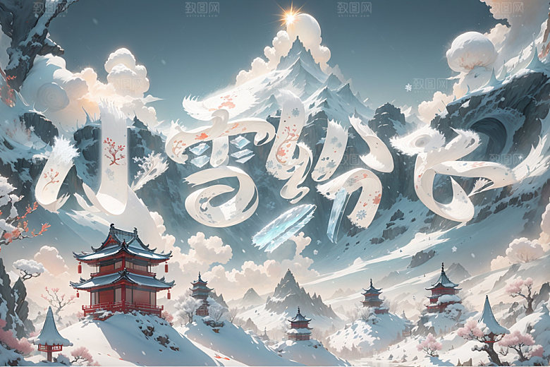 小雪节气小雪初晴国潮矢量