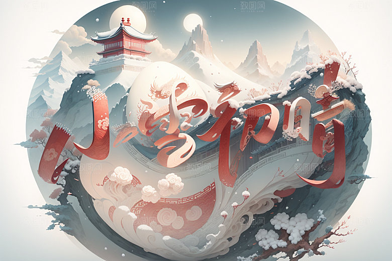小雪节气小雪初晴艺术字矢量