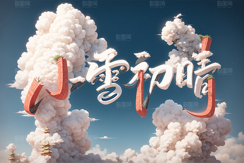 小雪节气唯美国潮矢量