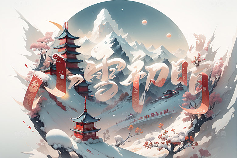 小雪节气艺术字冬天矢量