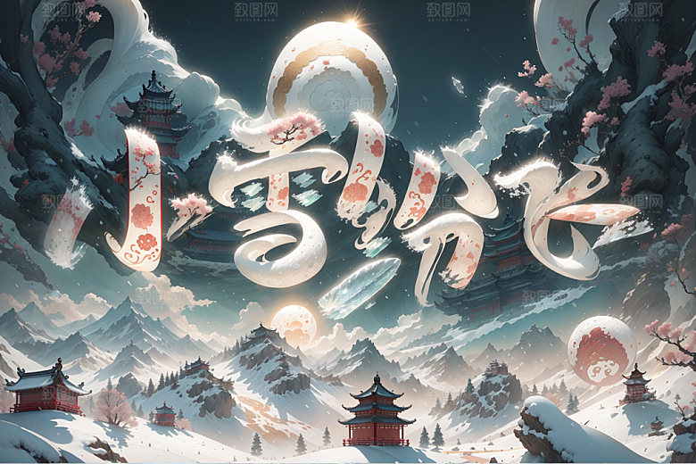小雪节气中国风艺术字矢量