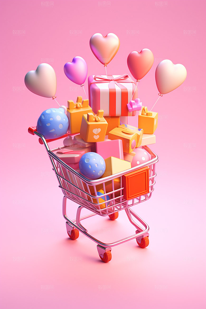 迷你购物装饰促销立体C4D模型
