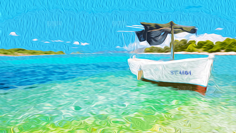 蓝色海洋油画背景
