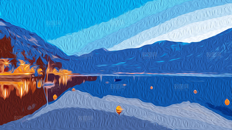 蓝色海洋油画背景