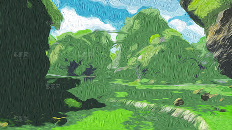 绿色风光油画背景