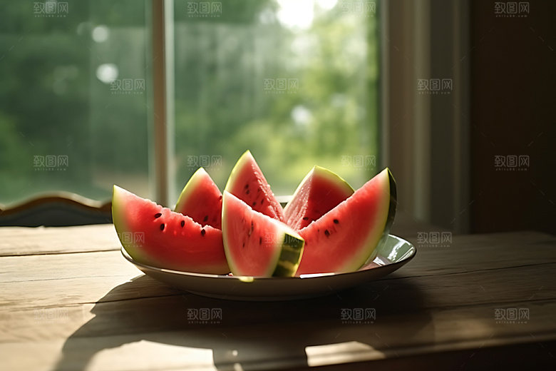 西瓜特写消暑摄影图
