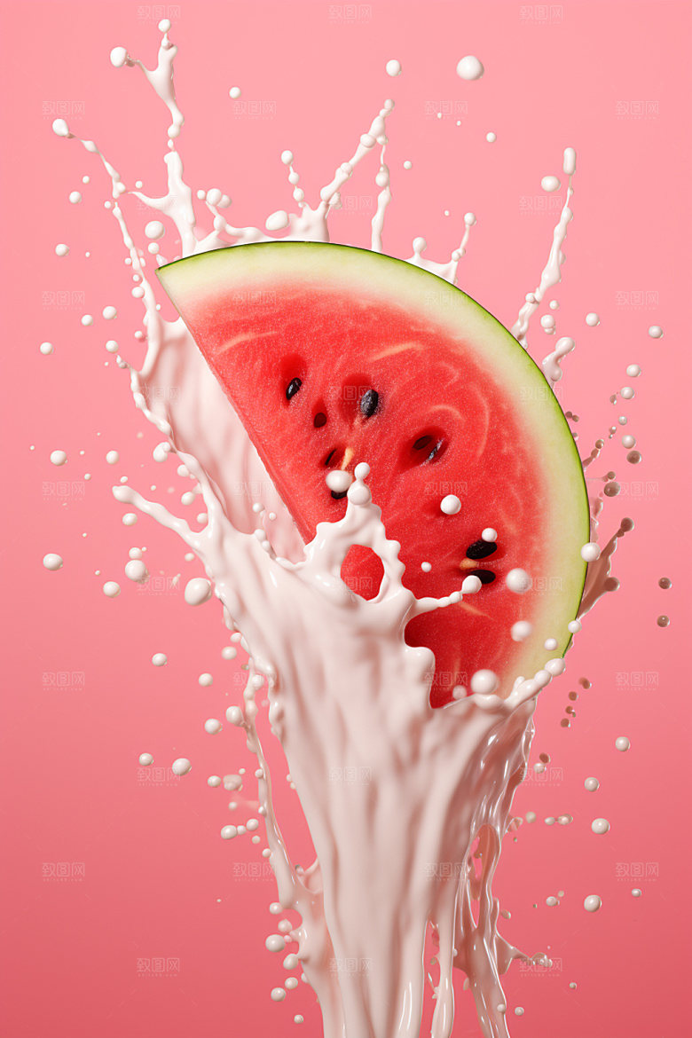 西瓜奶昔高清果汁飞溅摄影图