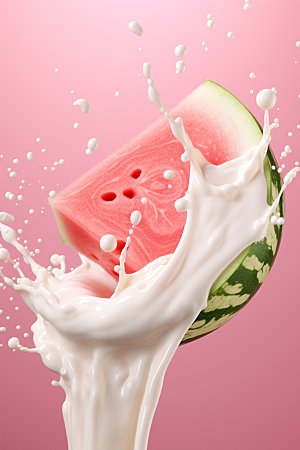 西瓜奶昔果汁飞溅西瓜牛奶摄影图